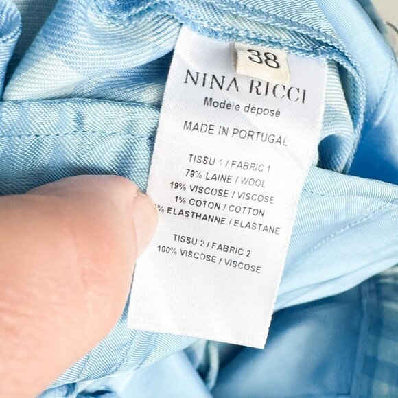 Nina Ricci Blue Plaid Wool Blend Lightweight Pants 38/S - Picture 4 of 5
